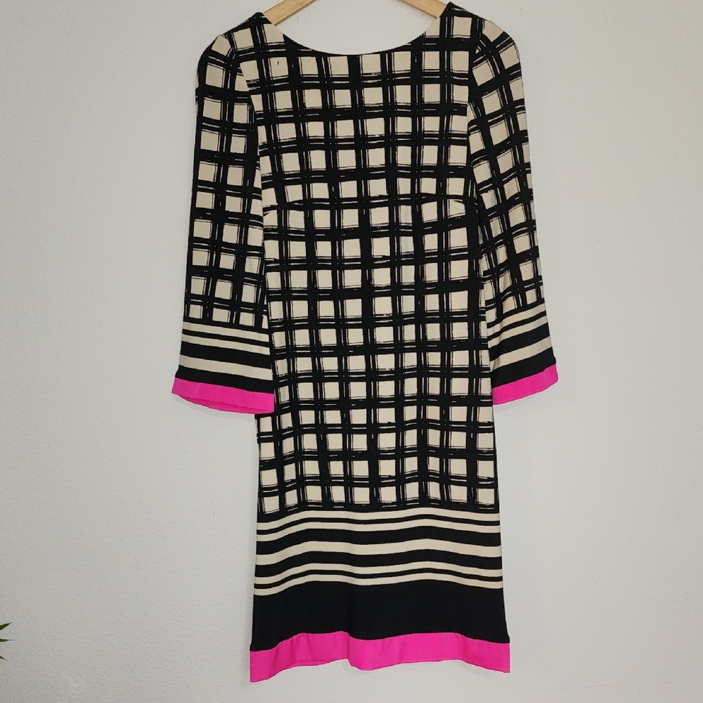 Eliza J Black and Cream Plaid Dress with Pink Accents